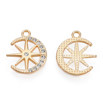 Подвеска метал. Луна со звездой со стразами, 19,5х16 мм, Светлое золото (POD-053550)