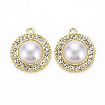 Подвеска метал. Круглая со стразами и жемчужиной, 24х20 мм, Светлое золото (POD-053549)