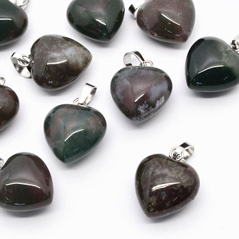 Подвеска Сердце, Натур. камень Агат моховый, 18х15х10 мм (POD-054410)