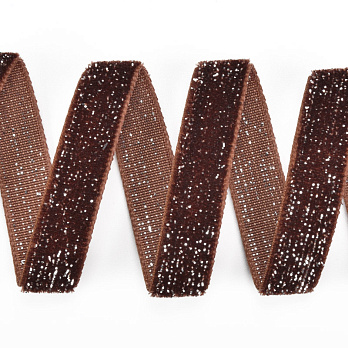 Стрічка оксамитова з люрексом, 10 мм, Коричнева зі сріблом (LEN-061114)