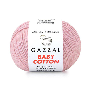 Пряжа Gazzal Baby Cotton №3444, 50 г, 165 м, Пудровая (YAR-062516)