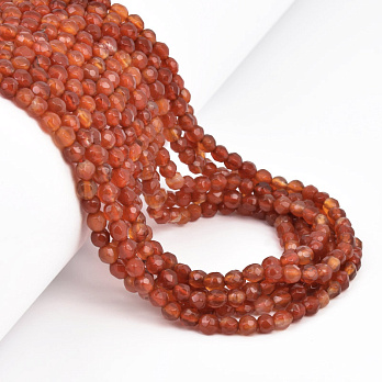 Намистини Агат червоний, Натур. камінь, 4 мм, Круглі грановані (BUS-058187)