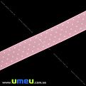 Репсовая лента в горошек, 25 мм, Розовая (LEN-016666)