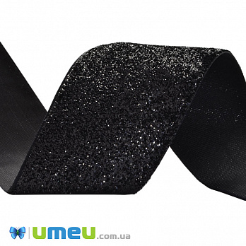 Лента бархатная с люрексом, 48 мм, Черная (LEN-048018)