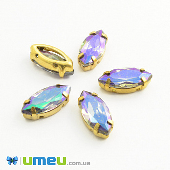 Шатон човник Кубічний цирконій 15х7 мм, Золото, Рожево-зелений (KAB-041771)