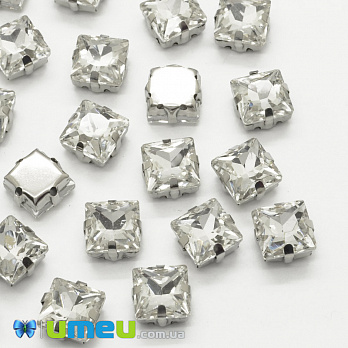 Шатон квадратний 8х8 мм, Темне срібло, Білий (KAB-040998)