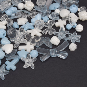 Намистини пластикові, Мікс біло-блакитний (BUS-062024)