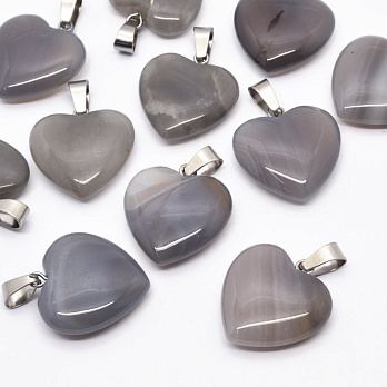 Подвеска Сердце, Натур. камень Агат серый, 20х20 мм (POD-054352)