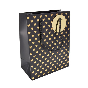 Подарочный пакет Сердца, 23х18х10 см, Черный (UPK-035670)