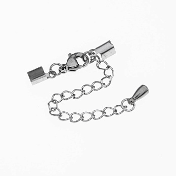 Замок-карабин из нерж. ст. с зажимами 7х3,5 мм, Темное серебро (STL-055733)