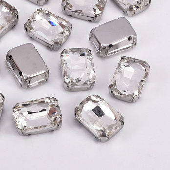 Шатон прямокутний, 14х10 мм, Темне срібло, Білий (KAB-010557)