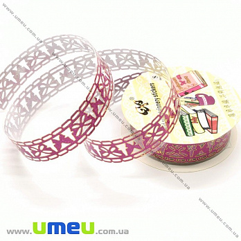 Декоративний скотч мереживний, Малиновий, Метелики, 15 мм (DIF-026225)