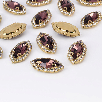 Шатон лодочка 20х11 мм, Золото, Фиолетово-коричневый (KAB-053053)