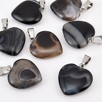Подвеска Сердце, Натур. камень Агат черный, 20х20 мм (POD-058532)