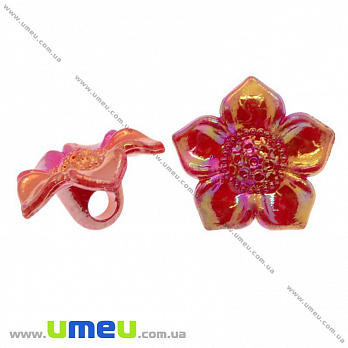 Пуговица пластиковая на ножке Хризантема, 17х10 мм, Красная АВ (PUG-008910)