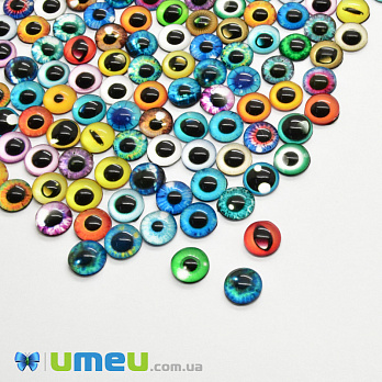 Кабошони скляні з принтом Око, 8 мм, Круглі, Мікс (KAB-050704)