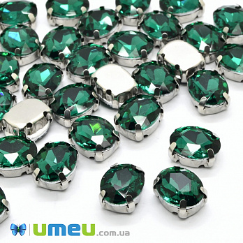 Шатон овальний 8х6 мм, Темне срібло, Смарагдовий (KAB-040623)