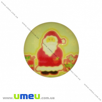 Кабошон стекл. с принтом Дед Мороз, 14 мм, Круглый (KAB-017710)
