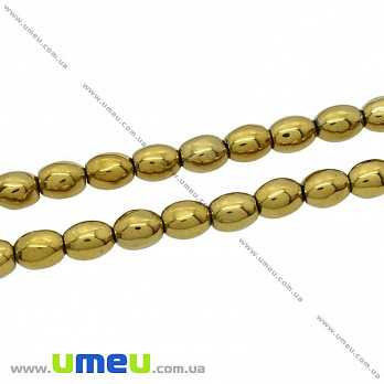 [Архив] Бусина натуральный камень Гематит окрашенный, 7х5 мм, Золотистая, Рис (BUS-028655)