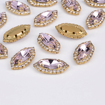 Шатон човник 20х11 мм, Золото, Рожевий (KAB-053052)