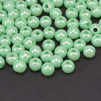 Бусины пластиковые радужные, Круглые, 6 мм, Мятные (BUS-059524)