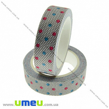 Декоративний скотч тканинний, В горошок, 15 мм, Різнобарвний (DIF-021204)