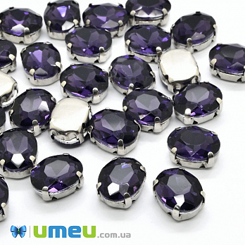 Шатон овальний 8х6 мм, Темне срібло, Фіолетовий (KAB-040616)