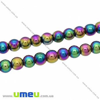 Бусина натуральный камень Гематит окрашенный, 8 мм, Ирис, Круглая (BUS-028612)