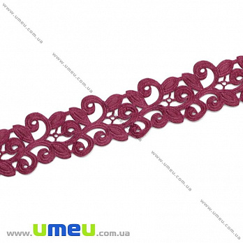 Тасьма тиснена Листочки, 20 мм, Бордова (LEN-019717)