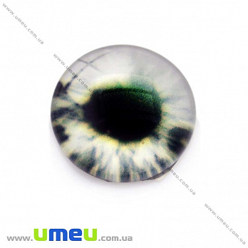 Кабошон скляний з принтом Око, 14 мм, Сірий, Круглий (KAB-013658)