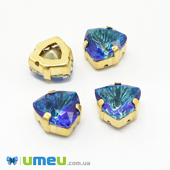 Шатон трілліант 12,5х12 мм, Золото, Синій (KAB-041860)
