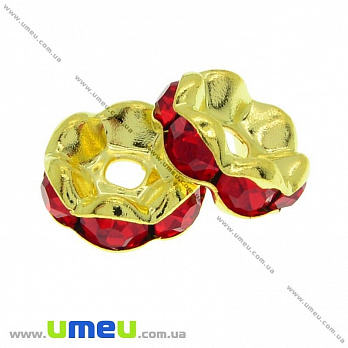 Розділювач 8 мм, Золото, Стрази скляні червоні (OBN-011642)
