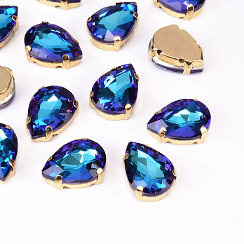 Шатон капля 14х10 мм, Золото, Сине-фиолетовый (KAB-052926)