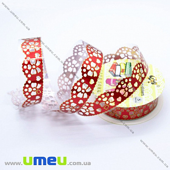 Декоративний скотч мереживний, Червоний, Бантики, 15 мм (DIF-017896)