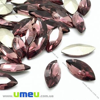 Ріволі скляний, Човник гранований, 15х7 мм, Фиолетово-коричневий (KAB-032977)
