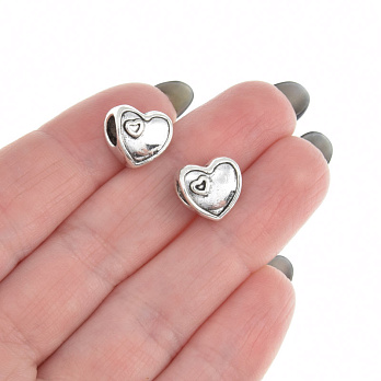 Бусины мет. Сердце, 11х11х8 мм, Античное серебро (BUS-006477)